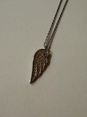 Silver Crystal Angel Wing Pendant Necklace - Women Jewelry